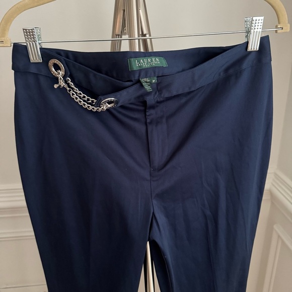 NWOT Polo Ralph Lauren Navy Ankle Pants with Silver Chain Detail Size 8P - Picture 2 of 6